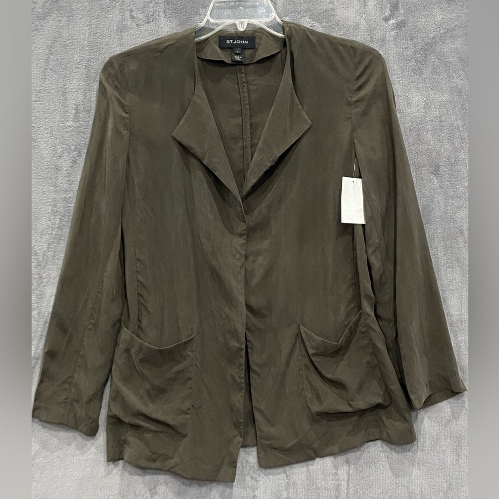 St. John Collection Sandwashed Cupro Olive Green Jacket Women’s Size Small NWOT